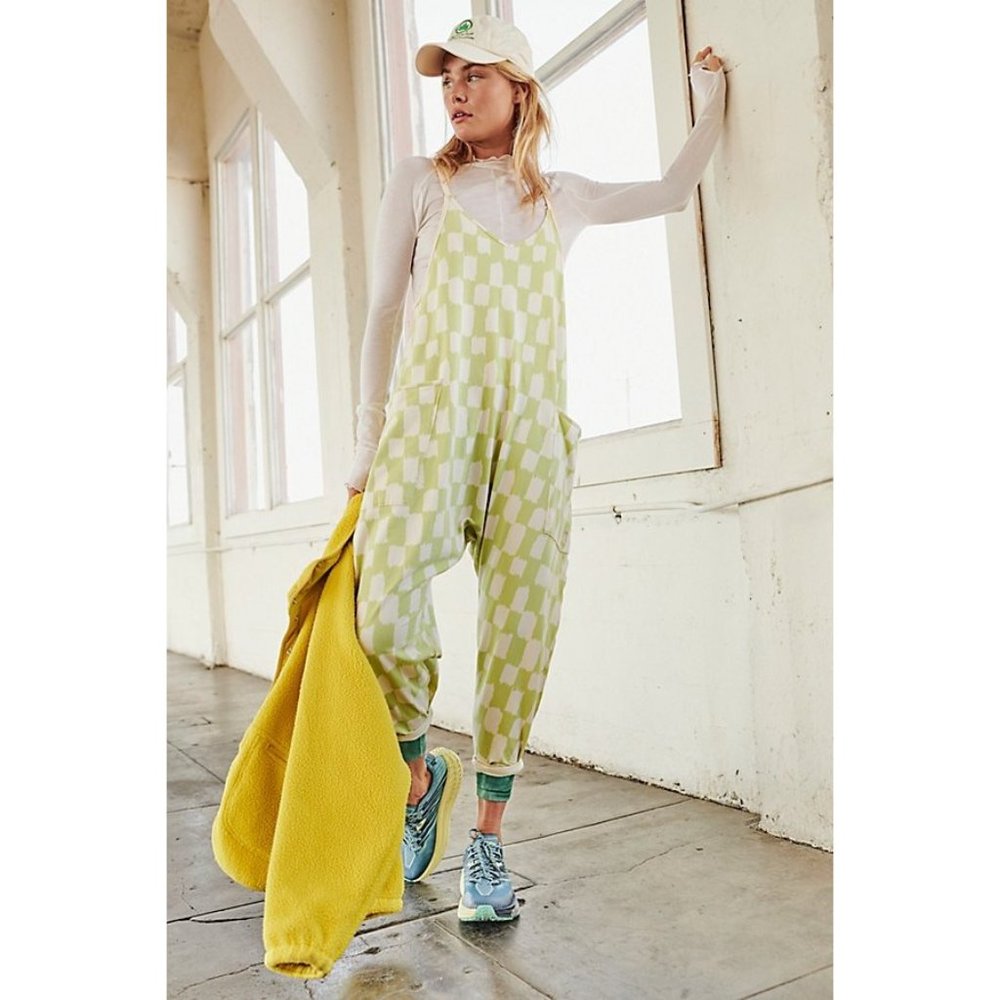 NWT Free People Green Checkered Hot Shot Onesie Jumpsuit
